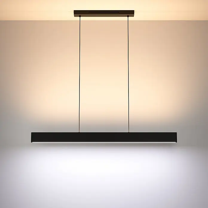 Eglo LED-Pendelleuchte Andreas-Z - 38 W, L x B x H: 117 x 7 x 110 cm, Schwarz, RGBW - Elegante schwarze LED-Hängeleuchte, die mit ihrem modernen Design und heller Beleuchtung jeden Raum aufwertet.