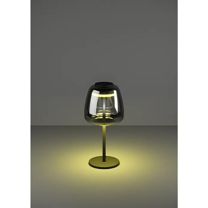 Eglo connect.z LED-Tischleuchte Alfero-Z - 7,7 W, L x B x H: 16,5 x 16,5 x 34,5 cm, Schwarz, RGBW - Elegante Tischleuchte mit einem transparenten Glasschirm und einem warmen, gelben Licht, das eine gemütliche Atmosphäre schafft.