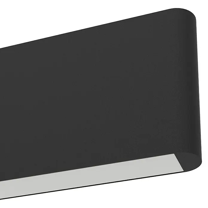 Eglo LED-Pendelleuchte Andreas-Z - 38 W, L x B x H: 117 x 7 x 110 cm, Schwarz, RGBW - Nahaufnahme einer modernen, schwarzen Wandleuchte mit einem subtilen Lichtschein, die ein elegantes Ambiente erzeugt.
