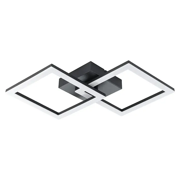 Eglo LED-Deckenleuchte Huerta-E - 20 W, L x B x H: 52,5 x 31 x 7 cm, Schwarz, Tageslichtweiß - Schwarze und weiße geometrische Deckenleuchte ineinander verschlungen, die ein elegantes und modernes Design für Innenräume bietet.