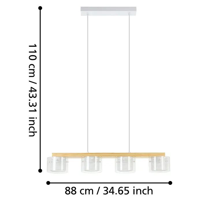 Eglo connect.z LED-Pendelleuchte Portico-Z - 14,8 W, L x B x H: 88 x 150 x 110 cm, Braun, RGBW - Diese Abbildung zeigt eine stilvolle Pendelleuchte mit vier Lampen, ideal für moderne Wohnräume. Die Lampe besticht durch ihr Design.