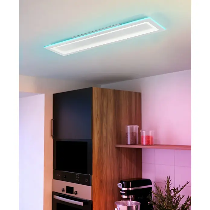 Eglo LED-Deckenleuchte Padrogiano - L x B x H: 1.200 x 300 x 50 mm - Die LED-Deckenleuchte mit farbiger Umrandung erhellt die moderne Küche und sorgt für stimmungsvolles Licht beim Kochen.
