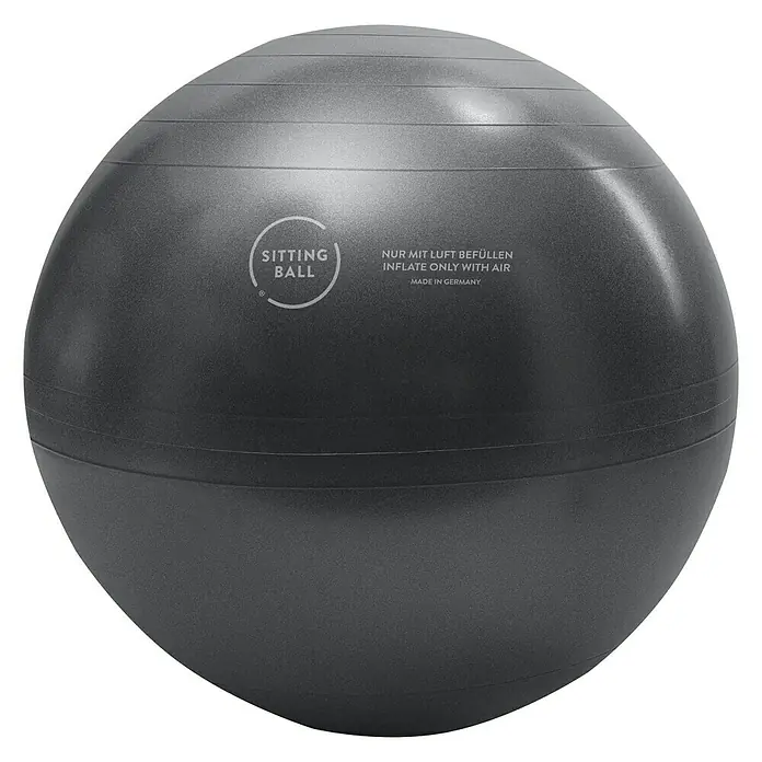 Sitting Ball Gymnastikball Felt - Lachs, Durchmesser: 65 cm, 100 % Polyester - Grauer Sitzball mit Aufschrift "Sitting Ball" und "Nur mit Luft befüllen". Ideal für Büro oder Zuhause.