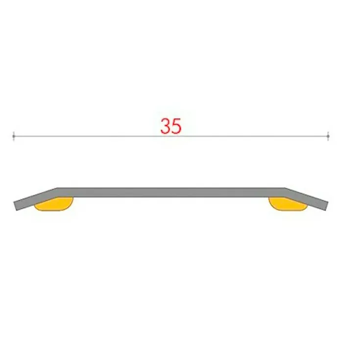 Baglinox Perfil de transición plano Acero inoxidable - 83 cm x 35 mm, Pegado - Ilustración de un perfil de rampa de bordillo con dimensiones de 35, garantizando un paso seguro y accesible.
