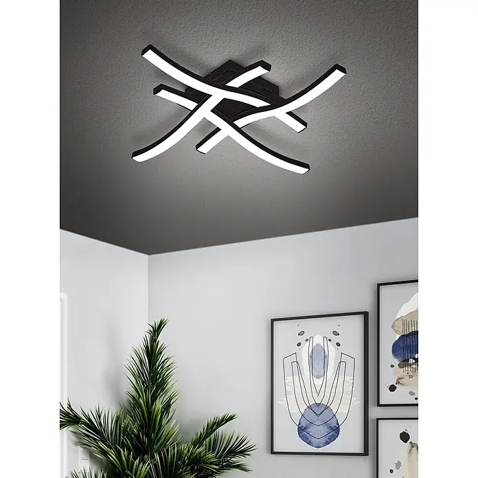 Eglo LED-Deckenleuchte Cabezas-E - 20 W, L x B x H: 40 x 40 x 7,5 cm, Schwarz, Warmweiß - Moderne Deckenleuchte mit geschwungenen, schwarzen Elementen und heller LED-Beleuchtung. Ideal für stilvolle Innenräume mit zeitgenössischem Design und angenehmem Licht.