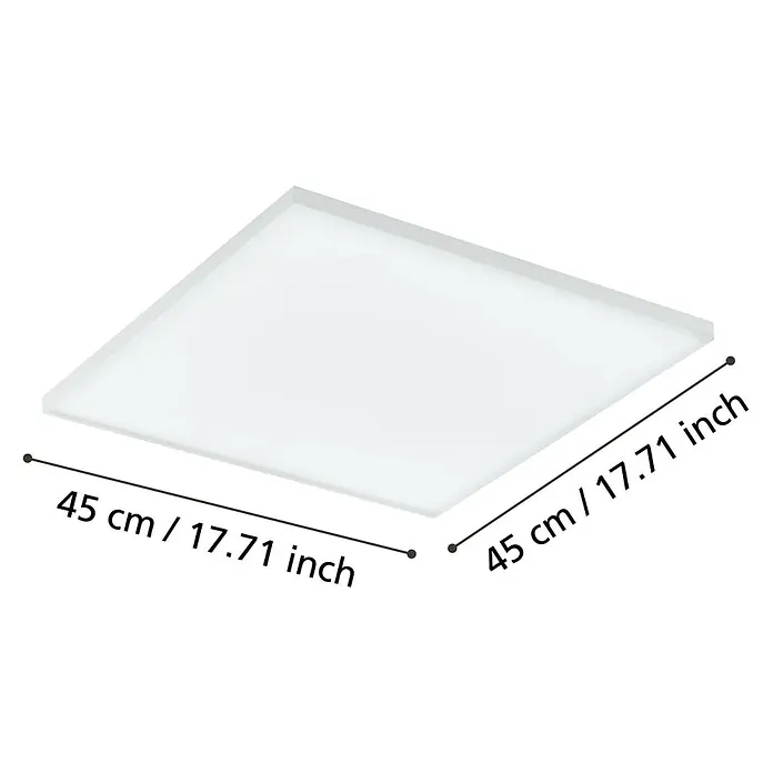Eglo LED-Panel Turcona-Z - 22,8 W, L x B x H: 45 x 45 x 7,5 cm, Weiß, RGBW - Abbildung einer quadratischen LED-Deckenleuchte mit den Maßen 45 cm x 45 cm. Das schlanke Design und die hellen LED machen sie zu einer modernen Beleuchtungslösung.