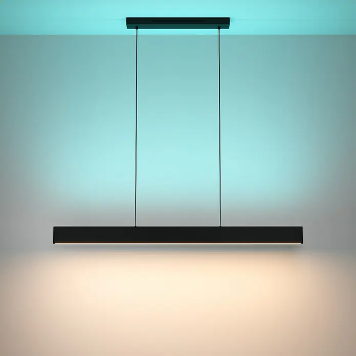 Eglo LED-Pendelleuchte Andreas-Z - 38 W, L x B x H: 117 x 7 x 110 cm, Schwarz, RGBW - Elegante, schwarze LED-Pendelleuchte. Ideal für moderne Interieurs. Die Leuchte sorgt für ein angenehmes Licht und eine stilvolle Atmosphäre.