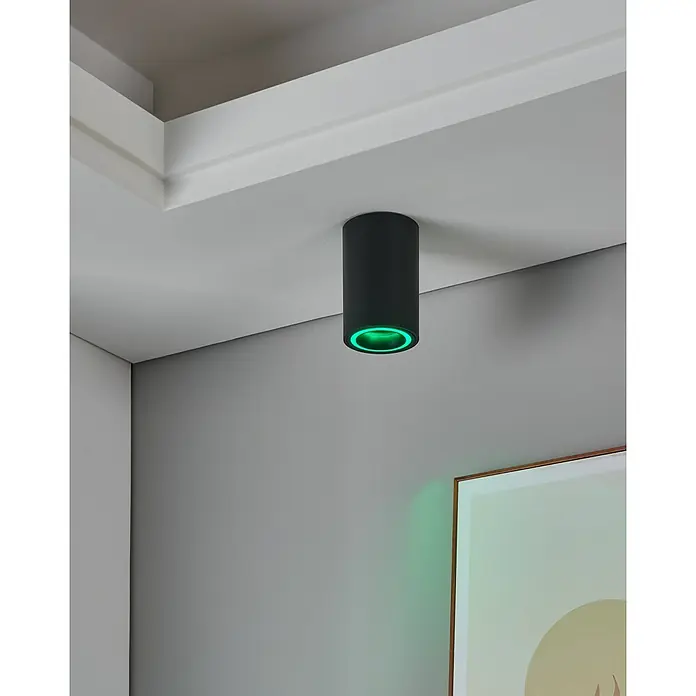 Eglo connect.z LED-Spot Carosso-Z - Ø x H: 80 x 95 mm, 4,9 W - Schwarze Deckenleuchte mit grünem Lichtring für modernes Ambiente. Ideal für stilvolle Innenräume.