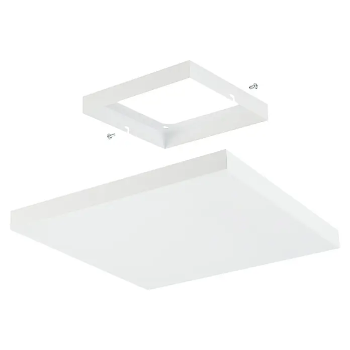 Eglo LED-Panel Turcona-Z - 22,8 W, L x B x H: 45 x 45 x 7,5 cm, Weiß, RGBW - Nahaufnahme einer quadratischen, weißen Deckenleuchte, die modernes Design und funktionale Beleuchtung vereint.