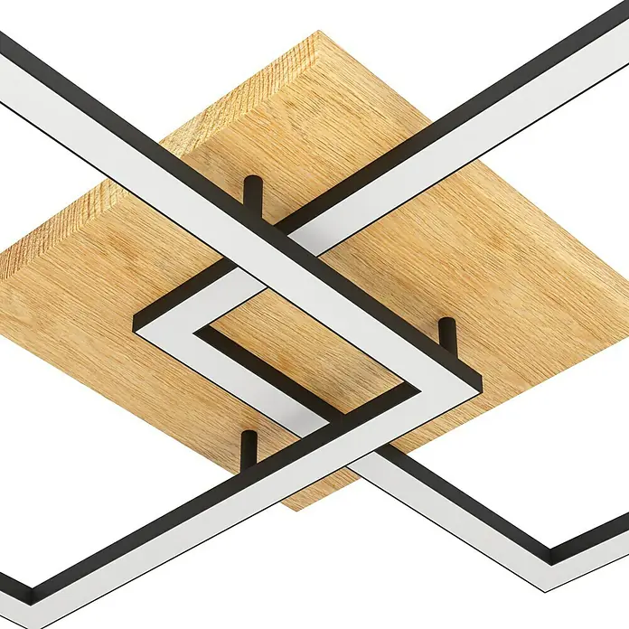 Eglo LED-Deckenleuchte Lomaltas-Z - 32 W, L x B x H: 77 x 49,5 x 8,5 cm, Braun, Neutralweiß - Moderne Deckenleuchte mit Holzplatte und geometrischem Design in Schwarz und Weiß für stilvolle Beleuchtung im Raum.