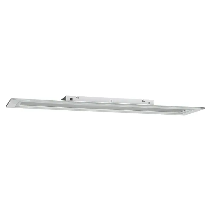 Eglo LED-Deckenleuchte Padrogiano - L x B x H: 1.200 x 300 x 50 mm - Eine lange, rechteckige Deckenleuchte in Silber mit einem schlanken Rahmen und einem hellen, diffusen Lichtpanel.