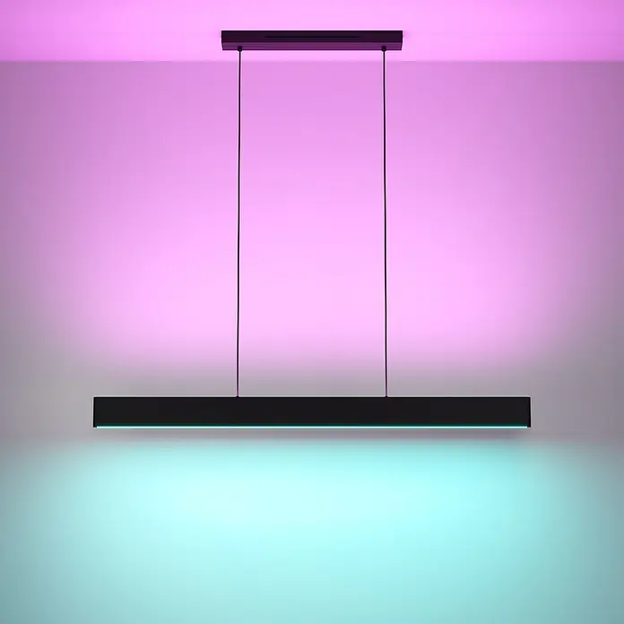 Eglo LED-Pendelleuchte Andreas-Z - 38 W, L x B x H: 117 x 7 x 110 cm, Schwarz, RGBW - Elegante, moderne Hängeleuchte mit schlankem, schwarzem Design und stimmungsvoller Beleuchtung für ein stilvolles Ambiente.