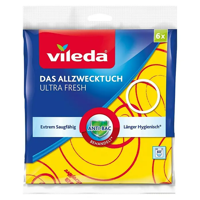 Vileda Allzwecktuch XXL Pack - 6 Stk. - Vileda Allzwecktücher Ultra Fresh 6er-Packung. Das Tuch ist extrem saugfähig, antibakteriell behandelt und für längere Hygiene ausgelegt.