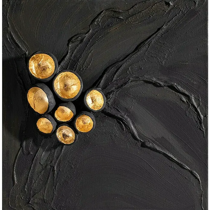 Glorex Keilrahmen Art 4 You - 30 x 24 cm, 3-fach grundiert, 330 g/m² - Schwarze abstrakte Wandkunst mit goldenen Akzenten. Die erhabenen Texturen und metallischen Details verleihen jedem Raum einen Hauch von Eleganz.