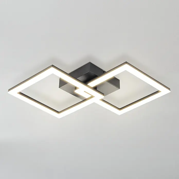 Eglo LED-Deckenleuchte Huerta-E - 20 W, L x B x H: 52,5 x 31 x 7 cm, Schwarz, Tageslichtweiß - Moderne LED-Deckenleuchte mit zwei ineinander verschlungenen Quadraten in Grau für stilvolle Beleuchtung.