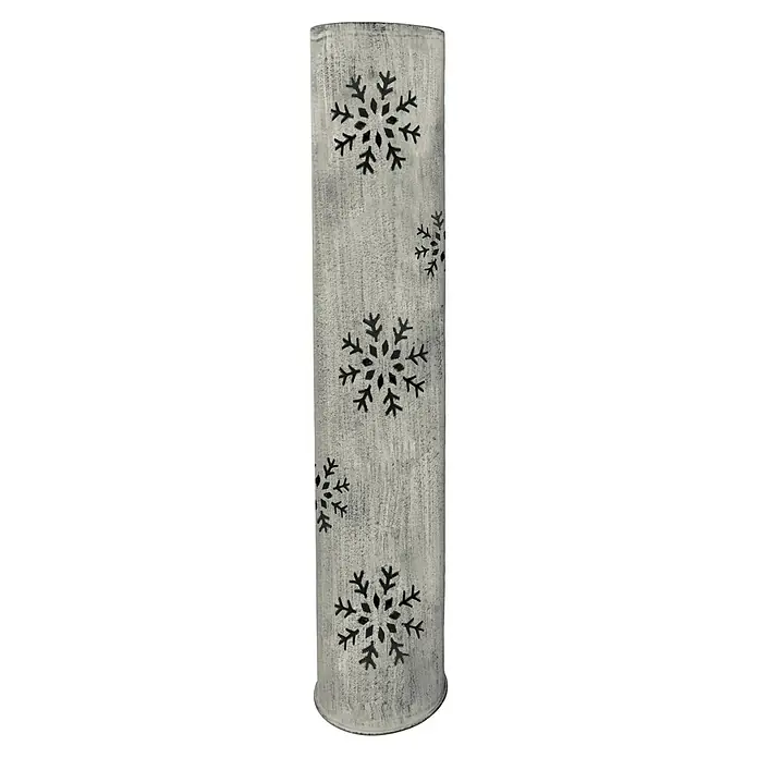 Metall-Laterne - Weiß, Schneeflocke, Ø x H: 16 x 86 cm - Ein dekorativer Kerzenhalter mit einem zylindrischen Design und einem charmanten Schneeflockenmuster, ideal für stimmungsvolle Beleuchtung.