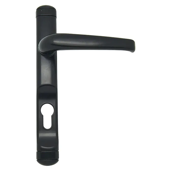 Micel Brimic Conjunto de picaporte 6824 - Aluminio, Negro - La elegante manija de puerta negra con ojo de cerradura tiene un diseño moderno. Ideal para interiores contemporáneos.
