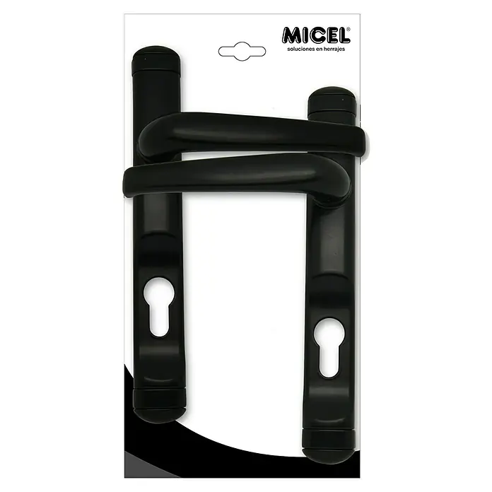 Micel Brimic Conjunto de picaporte 6824 - Aluminio, Negro - Juego de manillas negras MICEL con agujeros para llave para puertas interiores, ideal para espacios modernos.