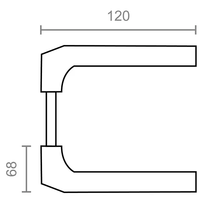 Micel Brimic Conjunto de picaporte 702 - Aluminio, Blanco - La imagen muestra una manija de puerta con dimensiones de 120mm de ancho y 89mm de alto, representada en un dibujo técnico.