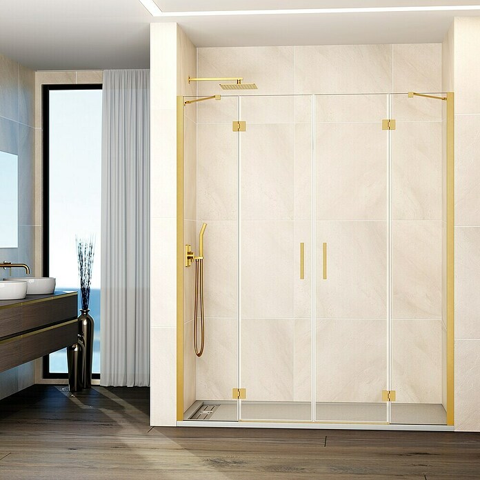 GME Mampara de ducha frontal Glass (245 x 195 cm, Oro, An x Al: 245 cm (60+65+65+60), 195 cm) | BAUHAUS