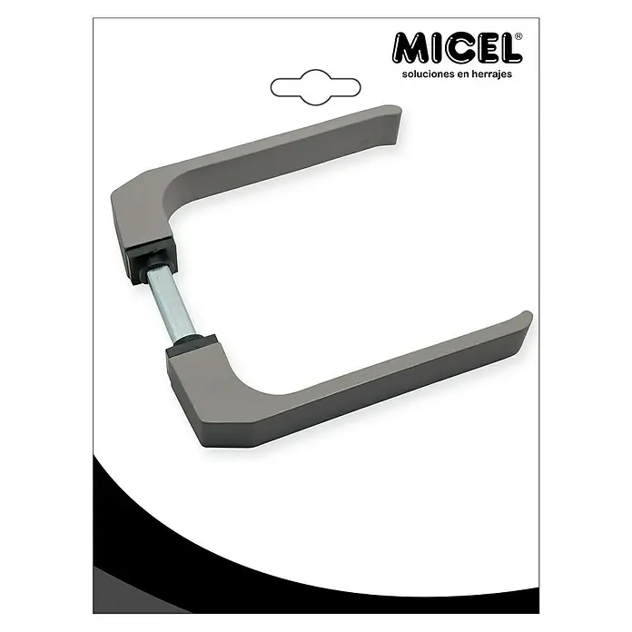Micel Brimic Conjunto de picaporte 702 - Aluminio, Plateado - Primer plano de una manija MICEL de aluminio. El producto destaca por su diseño moderno y la alta calidad de fabricación.