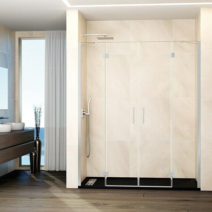 GME Mampara de ducha frontal Glass (255 x 195 cm, Nickel, An x Al: 255 cm (60+70+70+60), 195 cm) | BAUHAUS