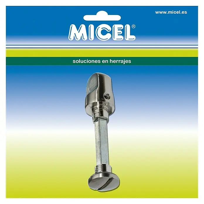 Micel Brimic Pestillo con bloqueo 170718 - Satinado - Embalaje del producto MICEL con un elemento de fijación metálico, ideal para diversas aplicaciones de ferretería.