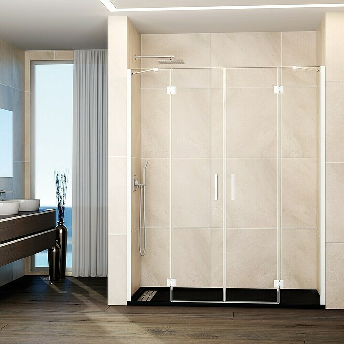 GME Mampara de ducha frontal Glass (175 x 195 cm, Blanco, An x Al: 175 cm (50+40+40+50), 195 cm) | BAUHAUS