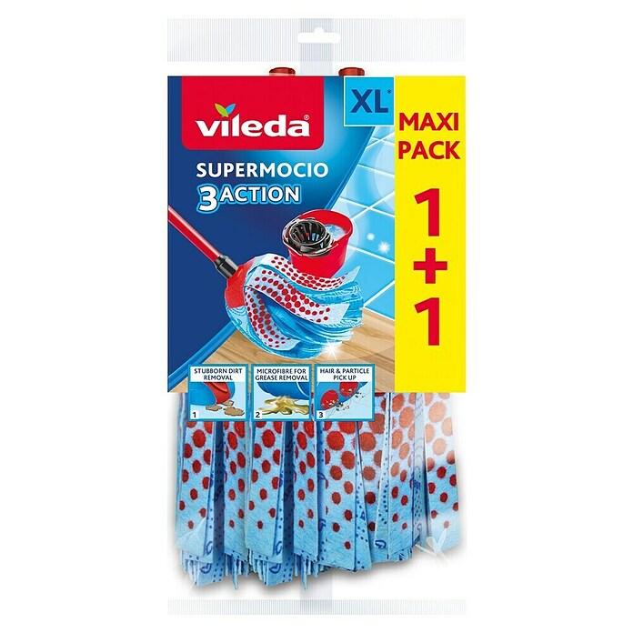 Vileda SuperMocio Wischmop-Ersatzkopf 3Action (2 Stk., Material Bezug: Mikrofaser)