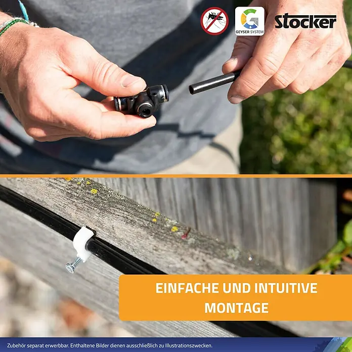 Stocker Geyser Zubehör-Set Kit Base - Passend für: Stocker Geyser-Vernebler - Nahaufnahme eines Stocker Geyser System Bewässerungssystems mit einfacher und intuitiver Montage, ideal für die Gartenbewässerung.