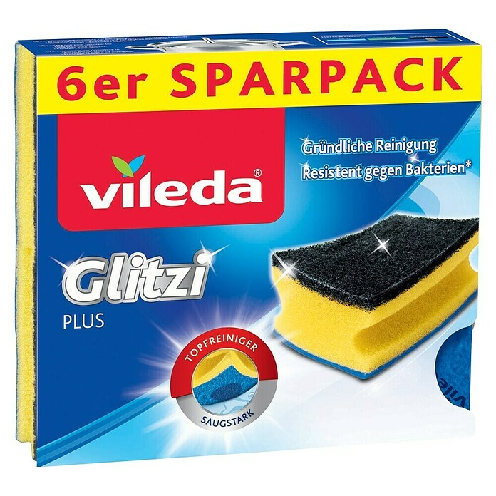 Vileda Topfreiniger Glitzi Plus (Glitzi Härtegrad: 2, 6 Stk., Antibakteriell)