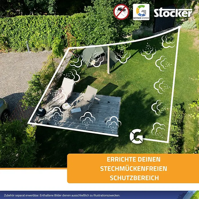 Stocker Geyser Zubehör-Set Kit Base - Passend für: Stocker Geyser-Vernebler - Stocker Geyser System für einen stechmückenfreien Schutzbereich im Garten. Genießen Sie entspannte Stunden ohne lästige Insekten.
