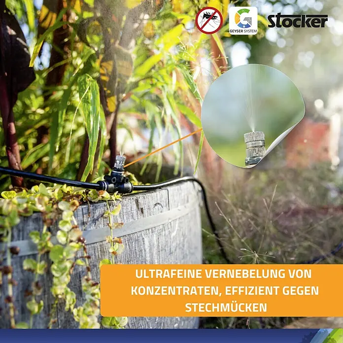 Stocker Geyser Zubehör-Set Balkon-Kit - Passend für: Stocker Geyser-Vernebler - Das Stocker Geyser System zur ultrafeinen Vernebelung von Konzentraten gegen Stechmücken für den Außenbereich.