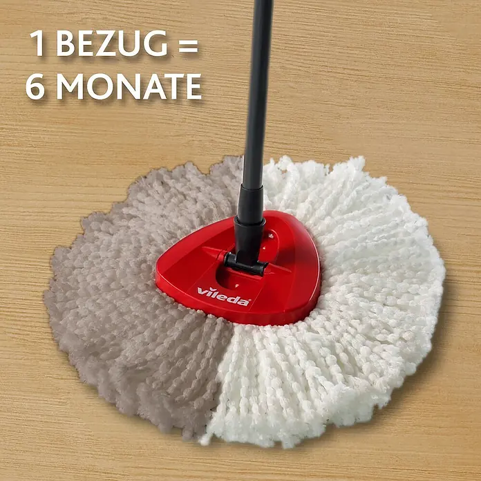 Vileda Easy Wring+Clean Ersatz-Bezug - 100 % Mikrofaser - Vileda Wischtuch mit zwei verschiedenen Seiten, eine grau und eine weiß. Text oben: 1 Bezug = 6 Monate.