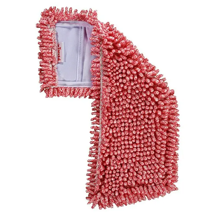 Vileda Ersatz-Bezug Style Chenille - Mikrofaser, Viskose, Waschbar bei 60 °C - Detailaufnahme eines Vileda Wischmoppbezugs mit Mikrofasern in Rot und Weiß, ideal für die gründliche Reinigung verschiedener Bodenbeläge.