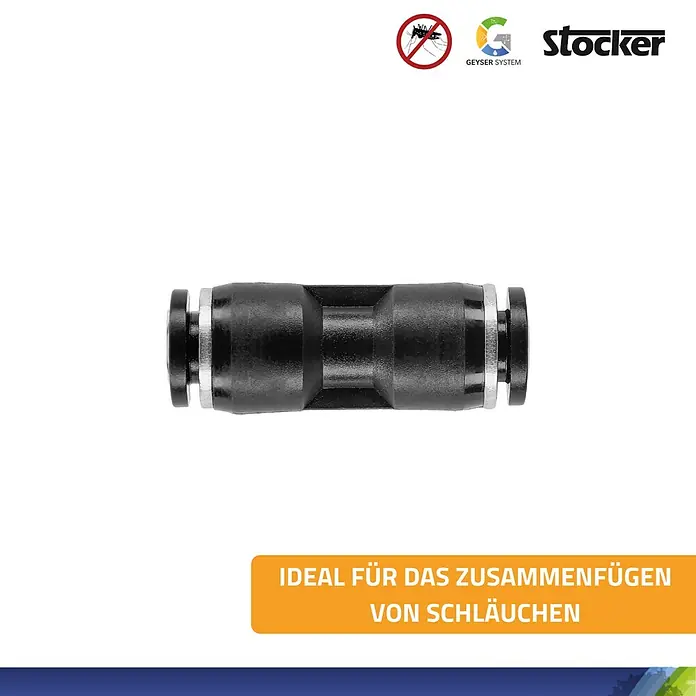 Stocker Geyser Schlauchanschluss - 5 Stk., Passend für: Stocker Geyser Nebulisator Systeme - Schwarzer Schlauchverbinder, ideal zum einfachen Zusammenfügen von Schläuchen. Kompaktes Design für eine zuverlässige Verbindung.