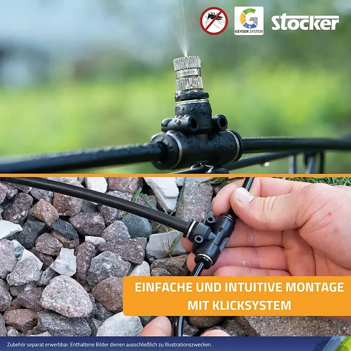 Stocker Geyser T-Stück - 5 Stk., Passend für: Stocker Geyser Nebulisator Systeme - Die Stocker Geyser System Düse mit einfachem Klicksystem zur intuitiven Montage. Ideal für die Gartenbewässerung und Mückenabwehr.