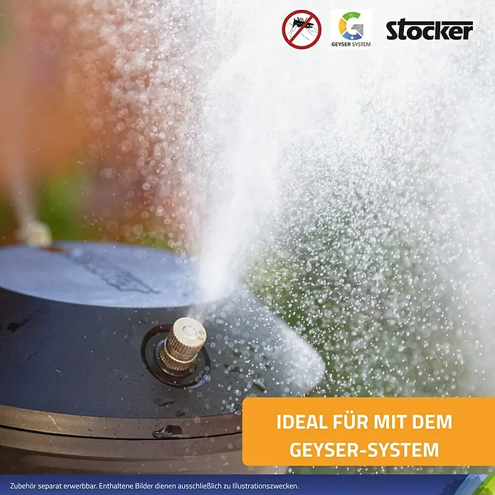 Stocker Geyser Stechmückenschutz Nebuzan - 1.000 ml - Nahaufnahme eines Stocker Geyser-Systems in Betrieb, ideal zur Insektenabwehr im Freien.