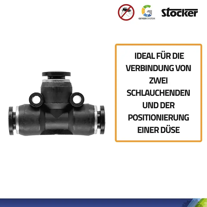Stocker Geyser T-Stück - 5 Stk., Passend für: Stocker Geyser Nebulisator Systeme - Bild einer Stocker T-Verbindung, ideal zur Verbindung von zwei Schlauchenden und zur Positionierung einer Düse.