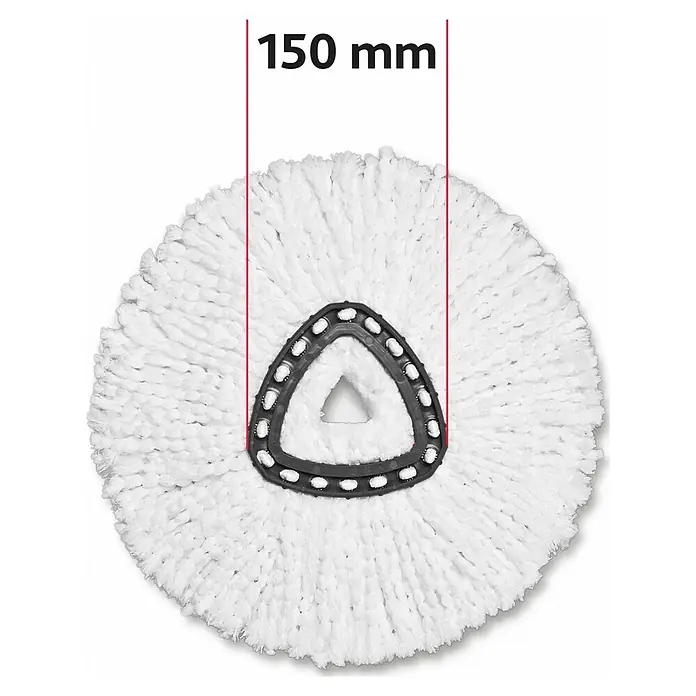 Vileda Easy Wring+Clean Ersatz-Bezug - 100 % Mikrofaser - Abbildung eines runden Moppkopfes mit einer Messlinie, die eine Breite von 150 mm angibt.