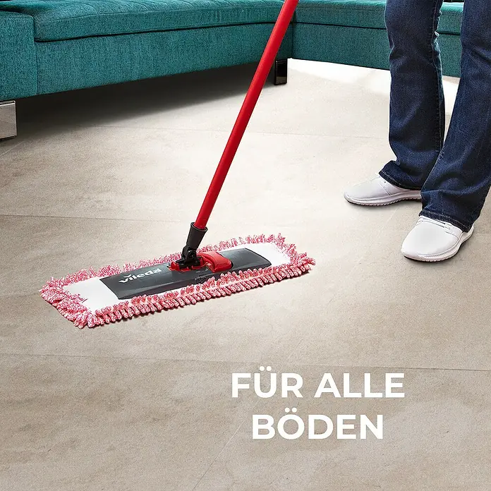 Vileda Ersatz-Bezug Style Chenille - Mikrofaser, Viskose, Waschbar bei 60 °C - Der Vileda Wischer mit rotem Stiel ist ideal für alle Böden und sorgt für eine effiziente Reinigung im ganzen Haus.