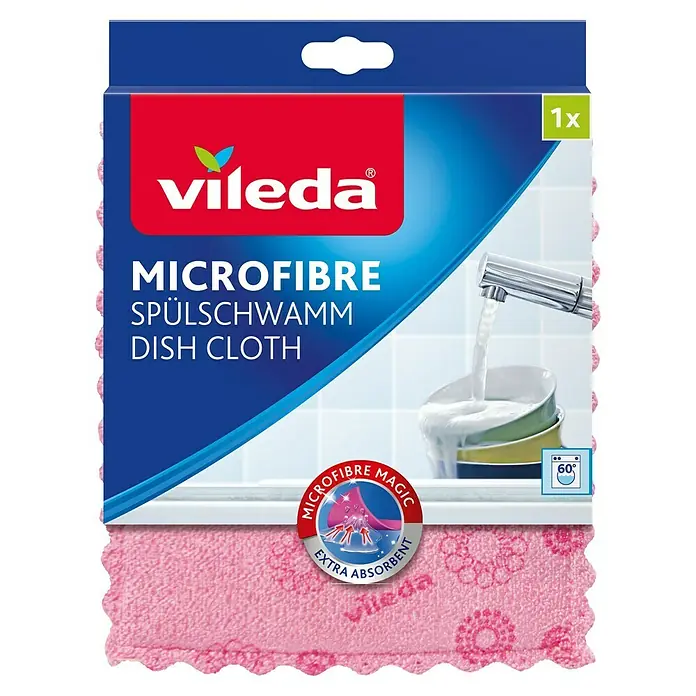 Vileda Spülschwamm - 1 Stk., Mikrofaser - Vileda Microfaser Spülschwamm Geschirrtuch in Rosa. Der ideale Helfer für eine saubere Küche, mit extra Saugkraft und Microfaser Magie.