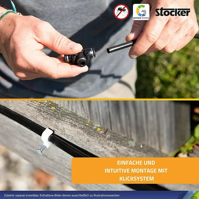 Stocker Geyser Zubehör-Set Kit Pro - Passend für: Stocker Geyser-Vernebler - Detailaufnahme des Stocker Geysersystem-Bewässerungssystems, das eine einfache und intuitive Installation mit Klicksystem ermöglicht.