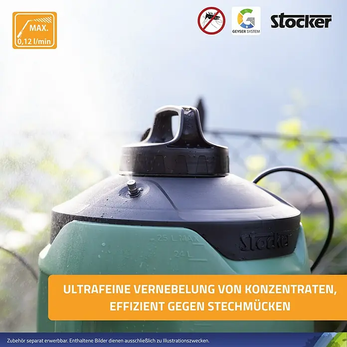 Stocker Geyser Stechmückenschutz Nebulisator - 25 l, Ohne Akku - Stocker Drucksprühgerät für ultrafeine Vernebelung von Konzentraten, effizient gegen Stechmücken.