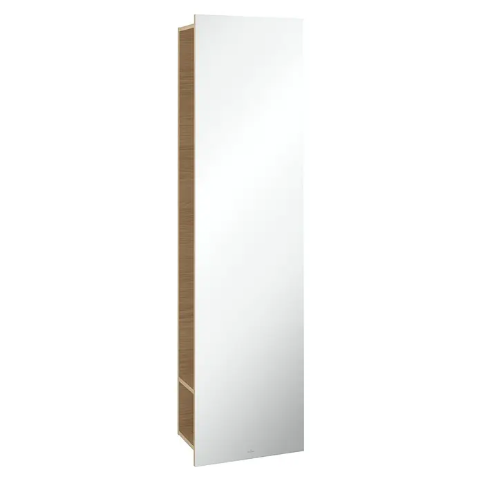 Villeroy & Boch Subway 3.0 Spiegelschrank - B x H: 45 x 170 cm, Nordik Oak, Mit Regal rechts - Ein moderner Spiegelschrank mit Holzrahmen und schlichter Spiegelfront. Ideal für Badezimmer mit minimalistischem Design, bietet er praktische Aufbewahrungslösungen.