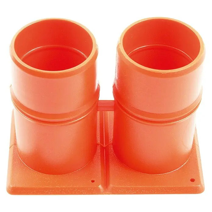 Dietzel Univolt Verbindungselement - Rohrdurchmesser: 25 mm, Orange - Zwei orangefarbene Rohre mit Sockel, ideal für Bauprojekte oder Heimwerkerarbeiten. Robuste Konstruktion für vielseitige Anwendungen.
