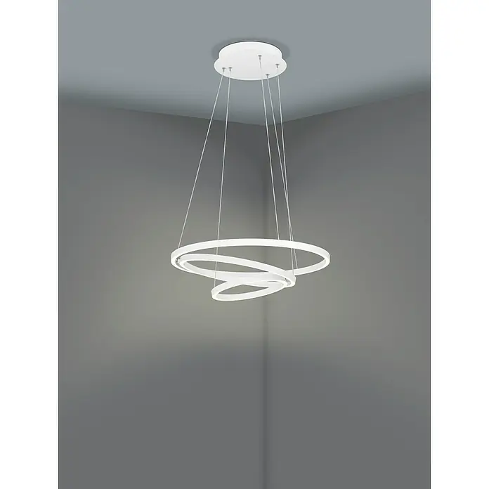 Eglo connect.z LED-Pendelleuchte Lobinero-Z - Ø x H: 58 x 110 cm, 43,2 W, Weiß, Neutralweiß - Moderne LED-Hängeleuchte mit drei verschlungenen Ringen aus weißem Metall. Ideal für Wohnzimmer oder Essbereich.
