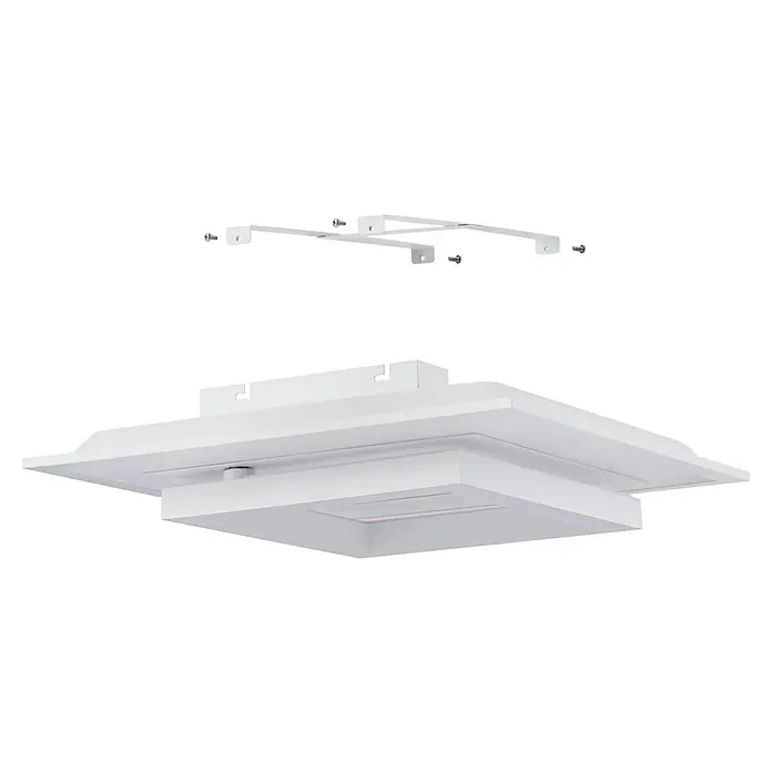 Eglo connect.z LED-Deckenleuchte Savatarila-Z - 2,7 W, L x B x H: 45 x 45 x 7 cm, Weiß, RGBW - Nahaufnahme einer weißen Deckenleuchte, die ein modernes und minimalistisches Design aufweist und sich gut in zeitgenössische Innenräume einfügt.