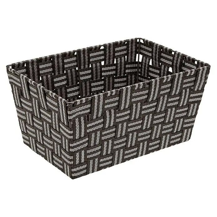 Versa Cesta para el baño - L x An x Al: 30 x 20 x 15 cm, Plástico, Marrón/Blanco - Cesta rectangular tejida marrón y blanco. Una cesta de almacenamiento práctica para la organización del hogar, con un marco resistente.