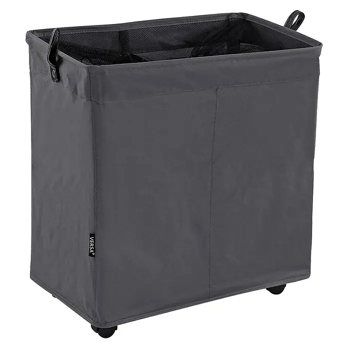 Versa Cesta de ropa - 58 x 35 x 54,4 cm, Gris oscuro - Cesto de ropa gris con forro de malla, ideal para guardar y transportar la ropa. Cuenta con el logotipo "Versa".